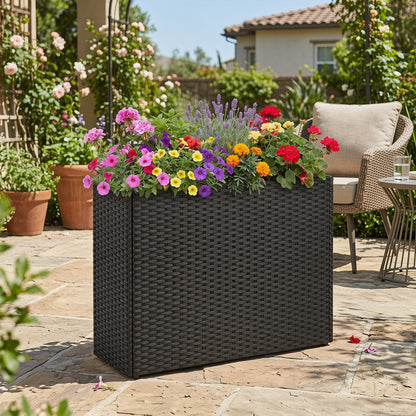 Raised Garden Bed with PE Rattan Wicker and Liner 32"