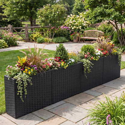 Raised Garden Bed Set of 2 with PE Rattan Wicker & Liner