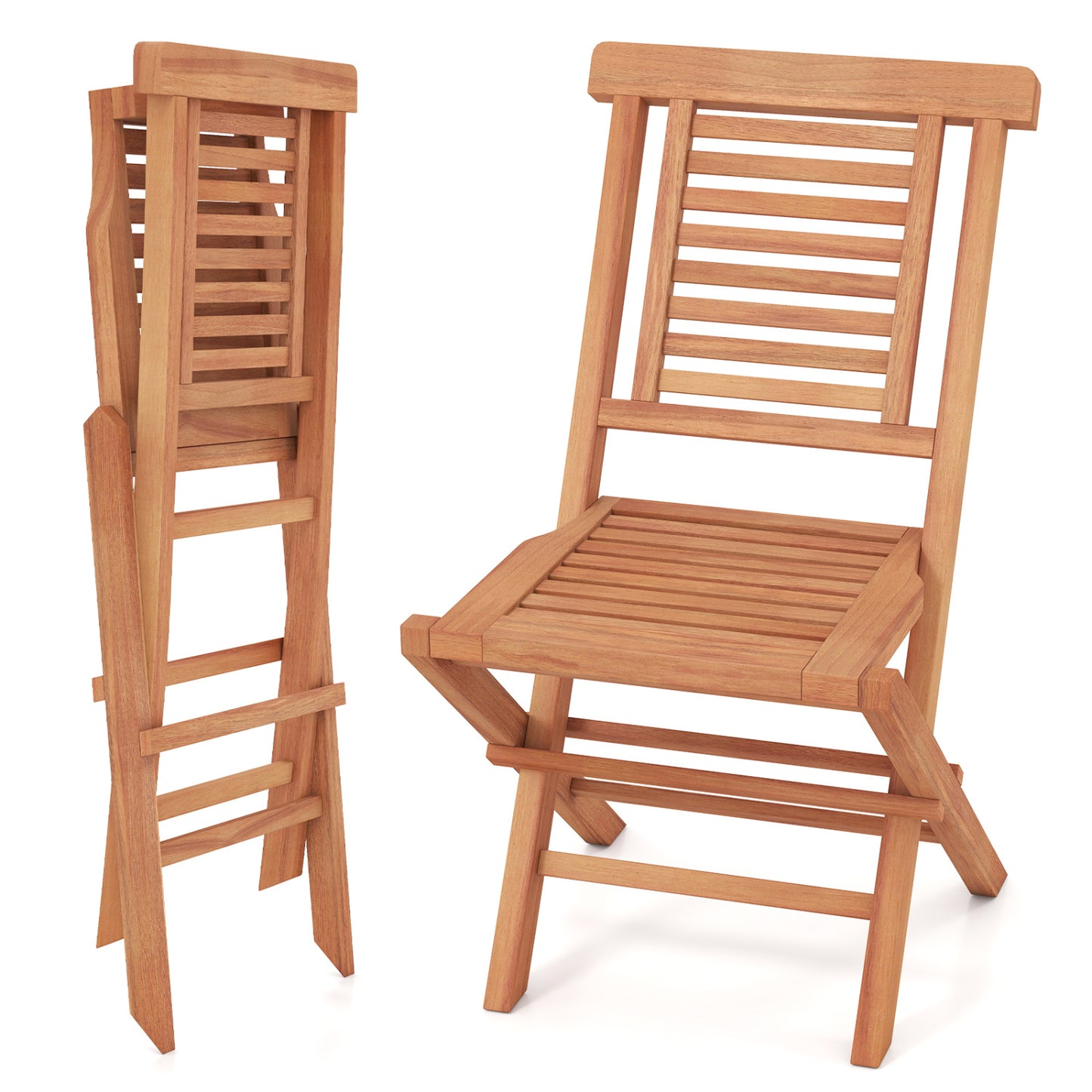 Teak Wood Folding Patio Dining Chairs Set of 2
