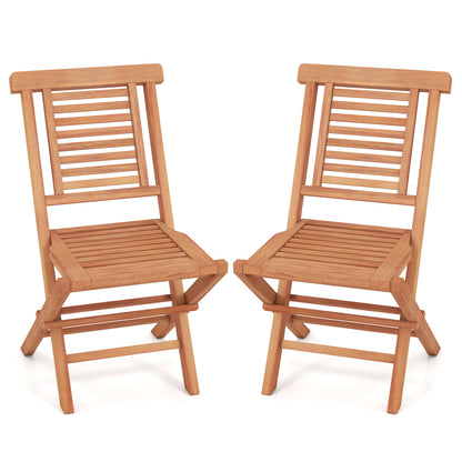 Teak Wood Folding Patio Dining Chairs Set of 2