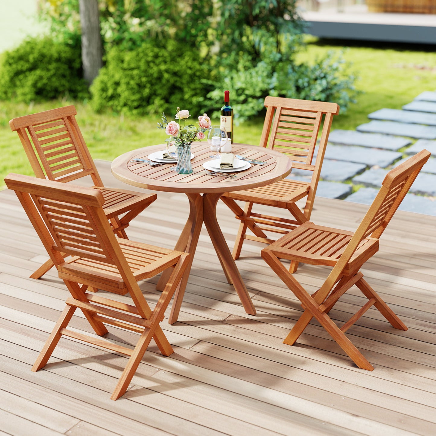 Teak Wood Folding Patio Dining Chairs Set of 2