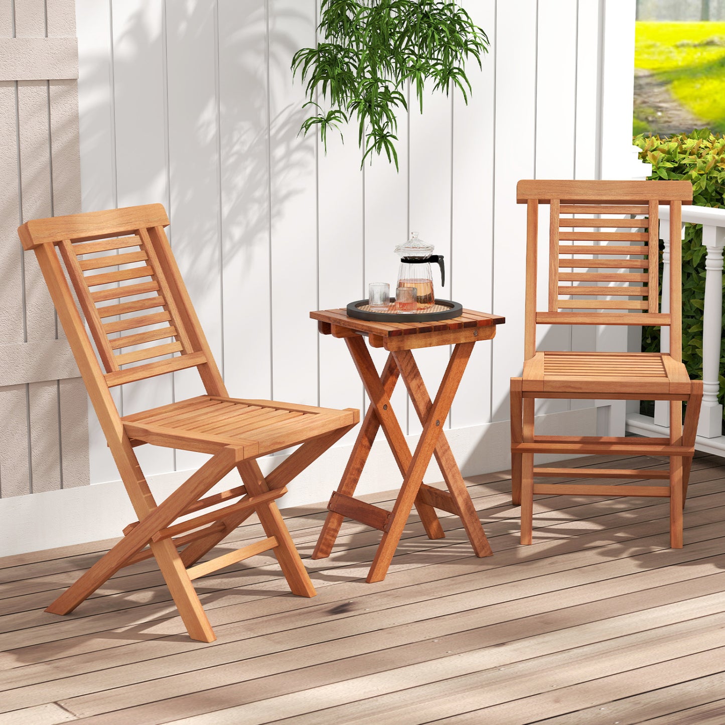 Teak Wood Folding Patio Dining Chairs Set of 2
