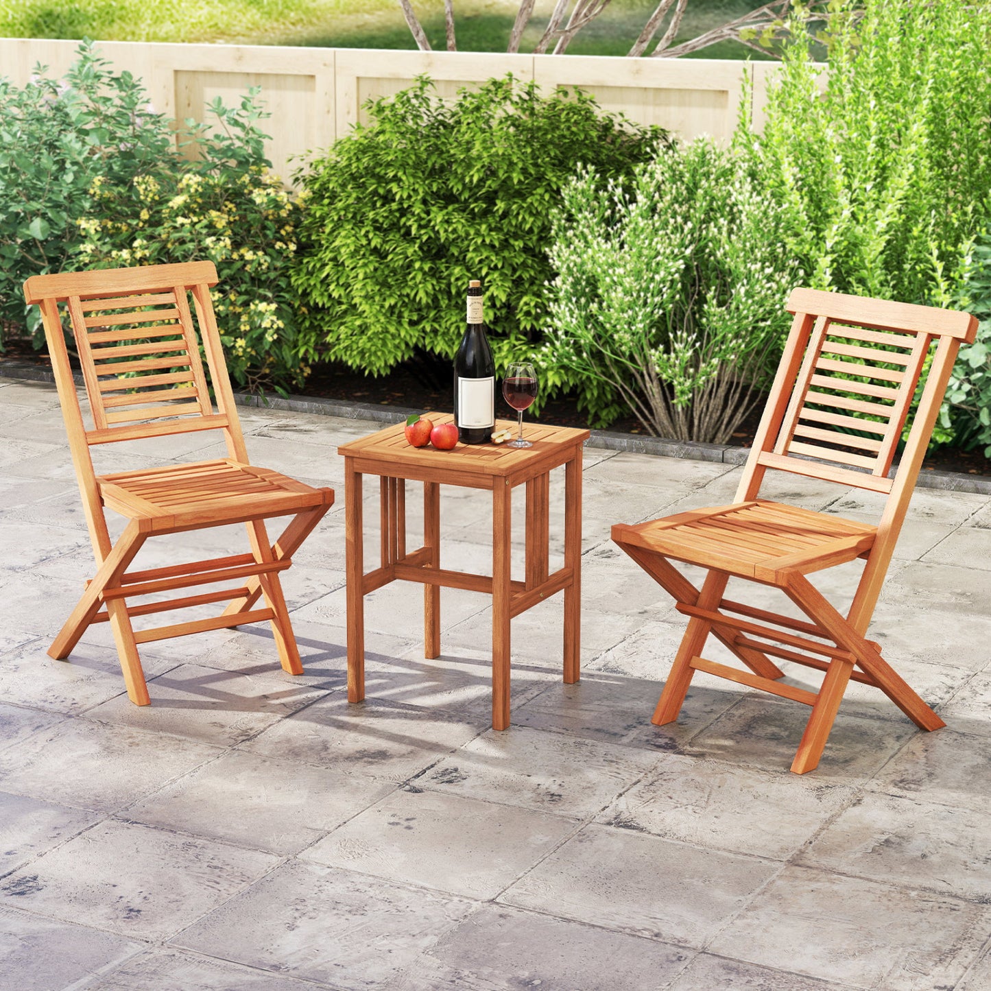 Teak Wood Folding Patio Dining Chairs Set of 2