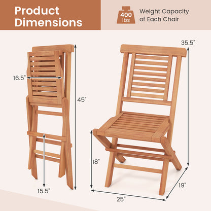 Teak Wood Folding Patio Dining Chairs Set of 2