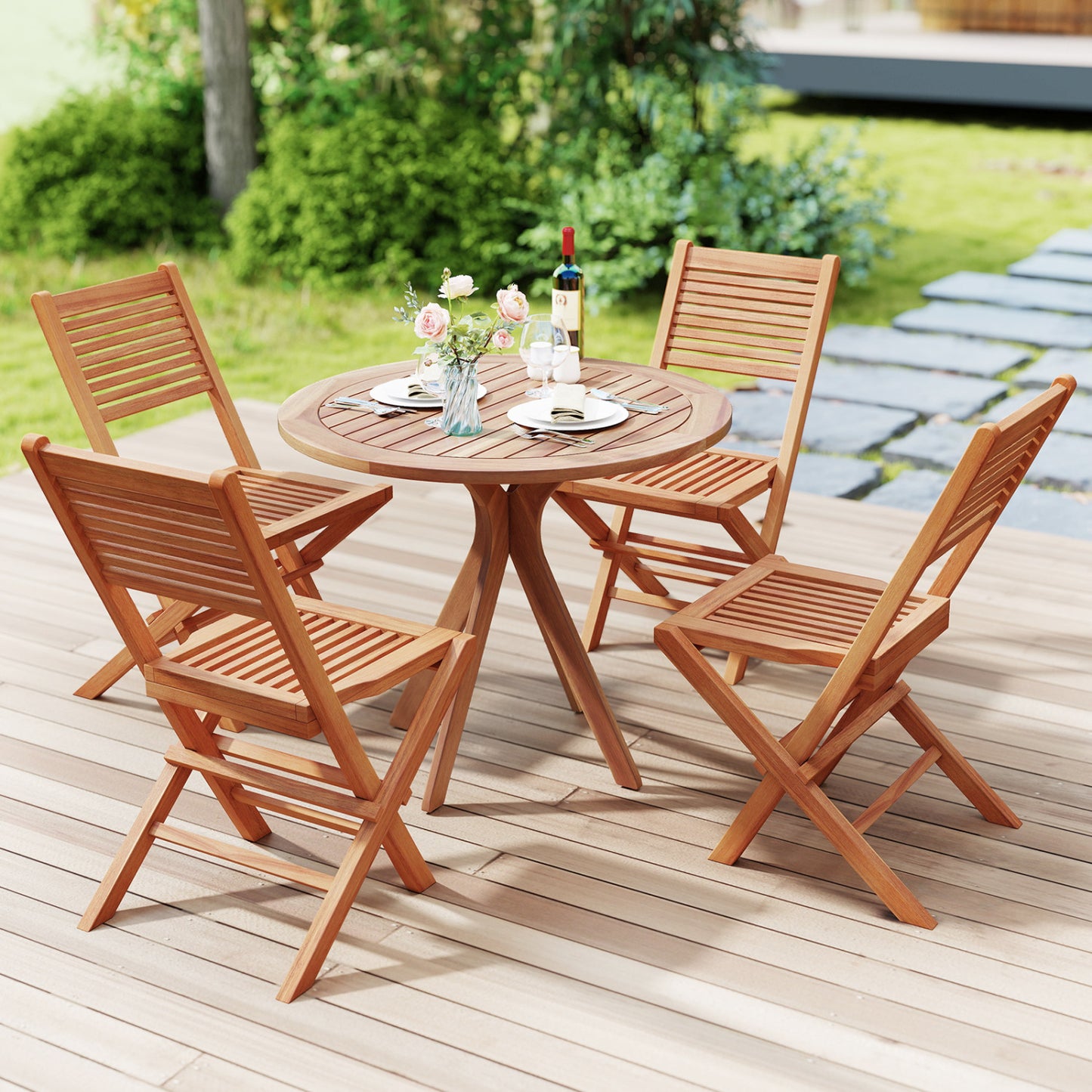 Teak Wood Folding Patio Dining Chairs Set of 2