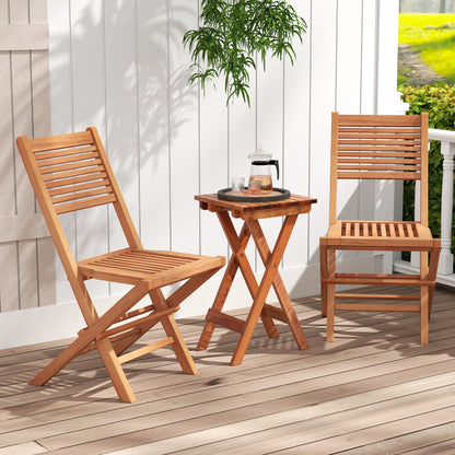 Teak Wood Folding Patio Dining Chairs Set of 2