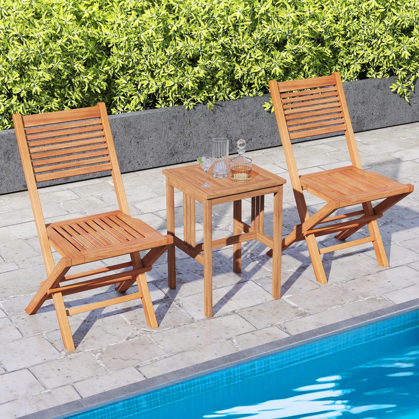 Teak Wood Folding Patio Dining Chairs Set of 2