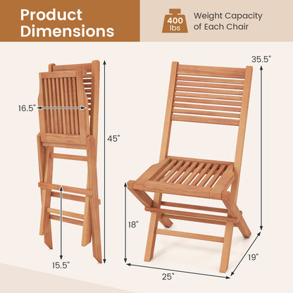 Teak Wood Folding Patio Dining Chairs Set of 2