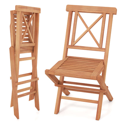 Teak Wood Folding Patio Dining Chairs Set of 2