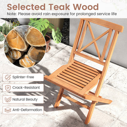 Teak Wood Folding Patio Dining Chairs Set of 2