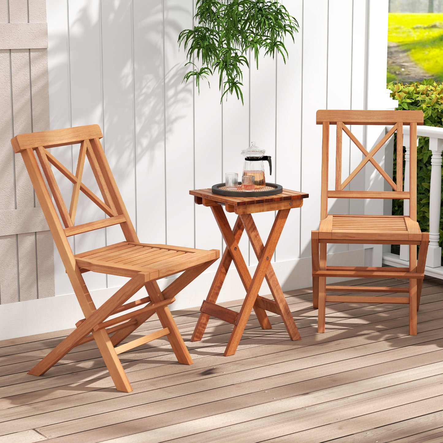 Teak Wood Folding Patio Dining Chairs Set of 2