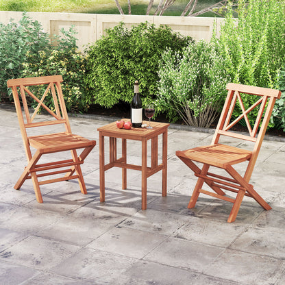 Teak Wood Folding Patio Dining Chairs Set of 2