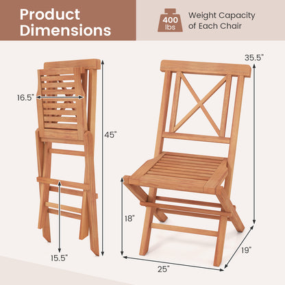Teak Wood Folding Patio Dining Chairs Set of 2