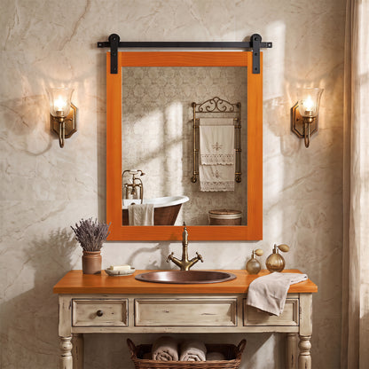 Rectangle Farmhouse Wall Mirror with Metal Bracket 29" x 23"