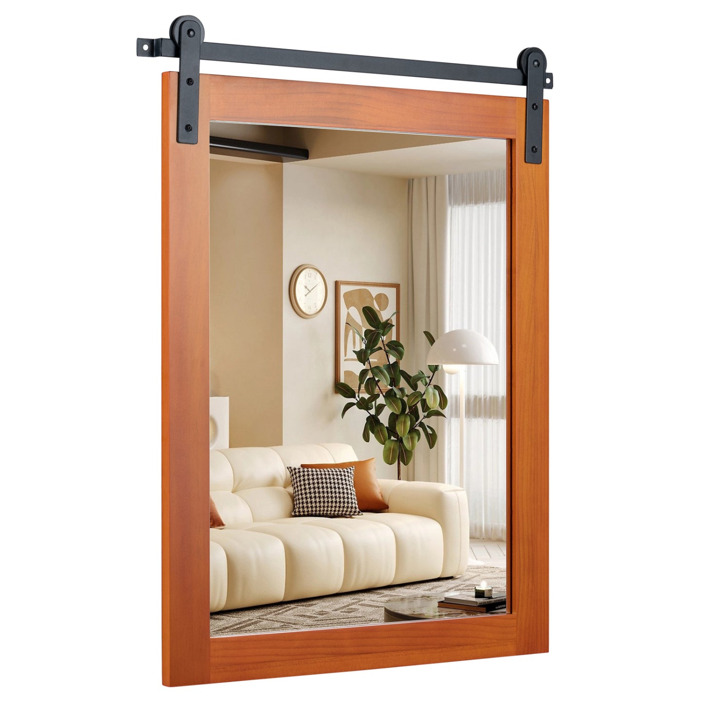 Rectangle Farmhouse Wall Mirror with Metal Bracket 29" x 23"