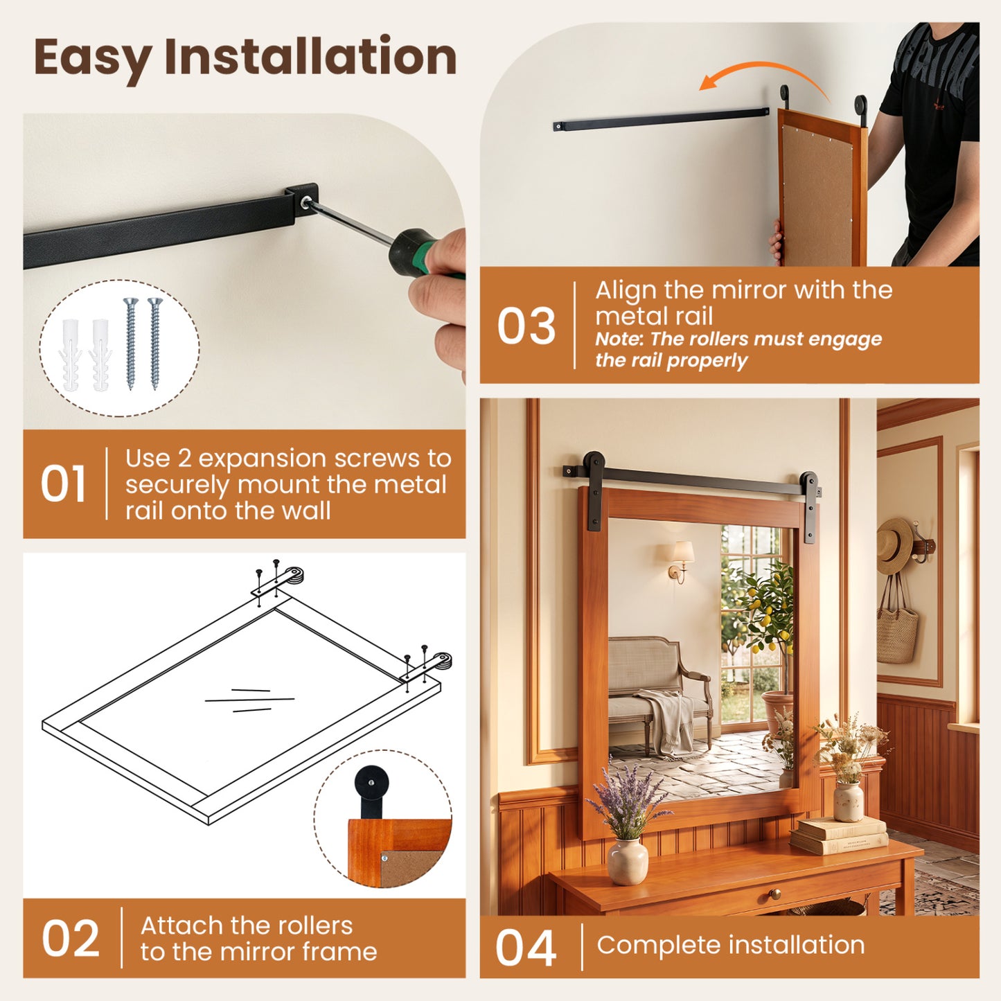 Rectangle Farmhouse Wall Mirror with Metal Bracket 29" x 23"
