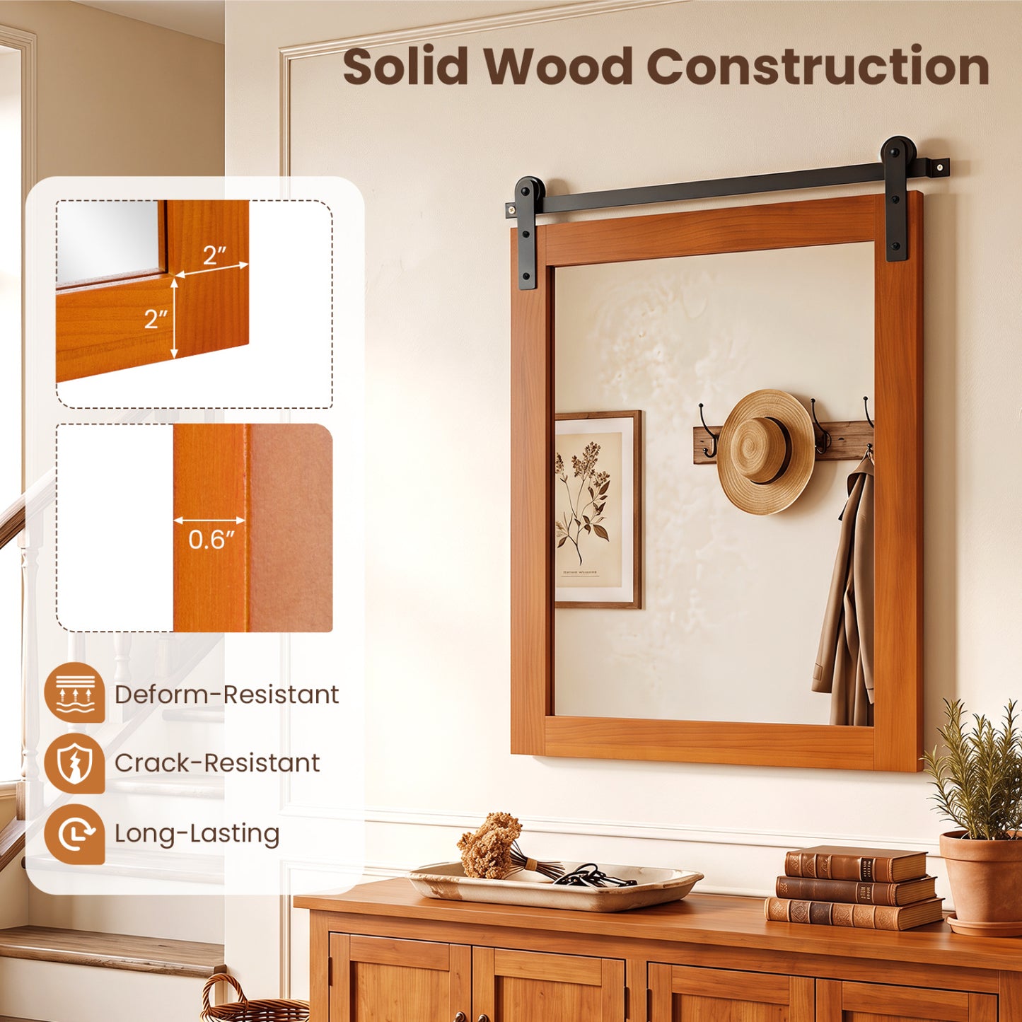 Rectangle Farmhouse Wall Mirror with Metal Bracket 29" x 23"