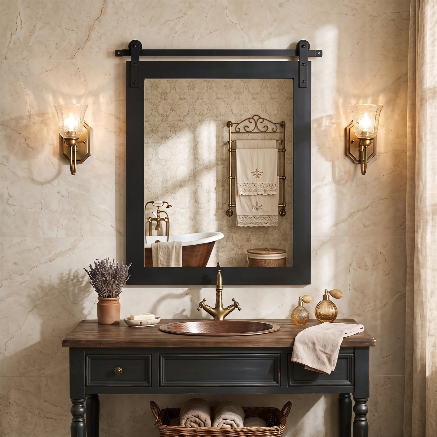 Rectangle Farmhouse Wall Mirror with Metal Bracket 29" x 23"