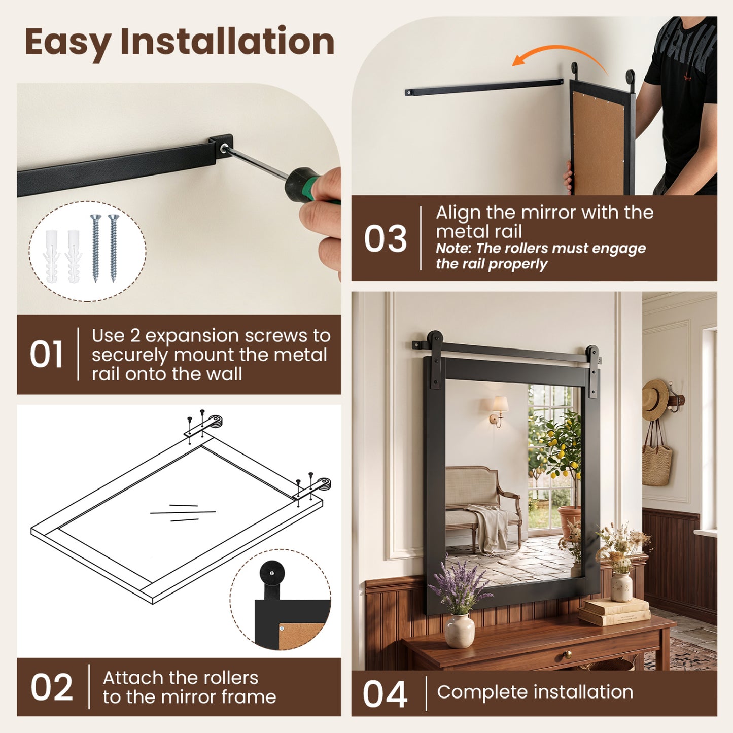 Rectangle Farmhouse Wall Mirror with Metal Bracket 29" x 23"