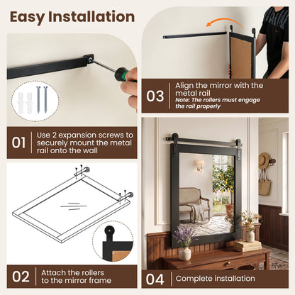 Rectangle Farmhouse Wall Mirror with Metal Bracket 29" x 23"