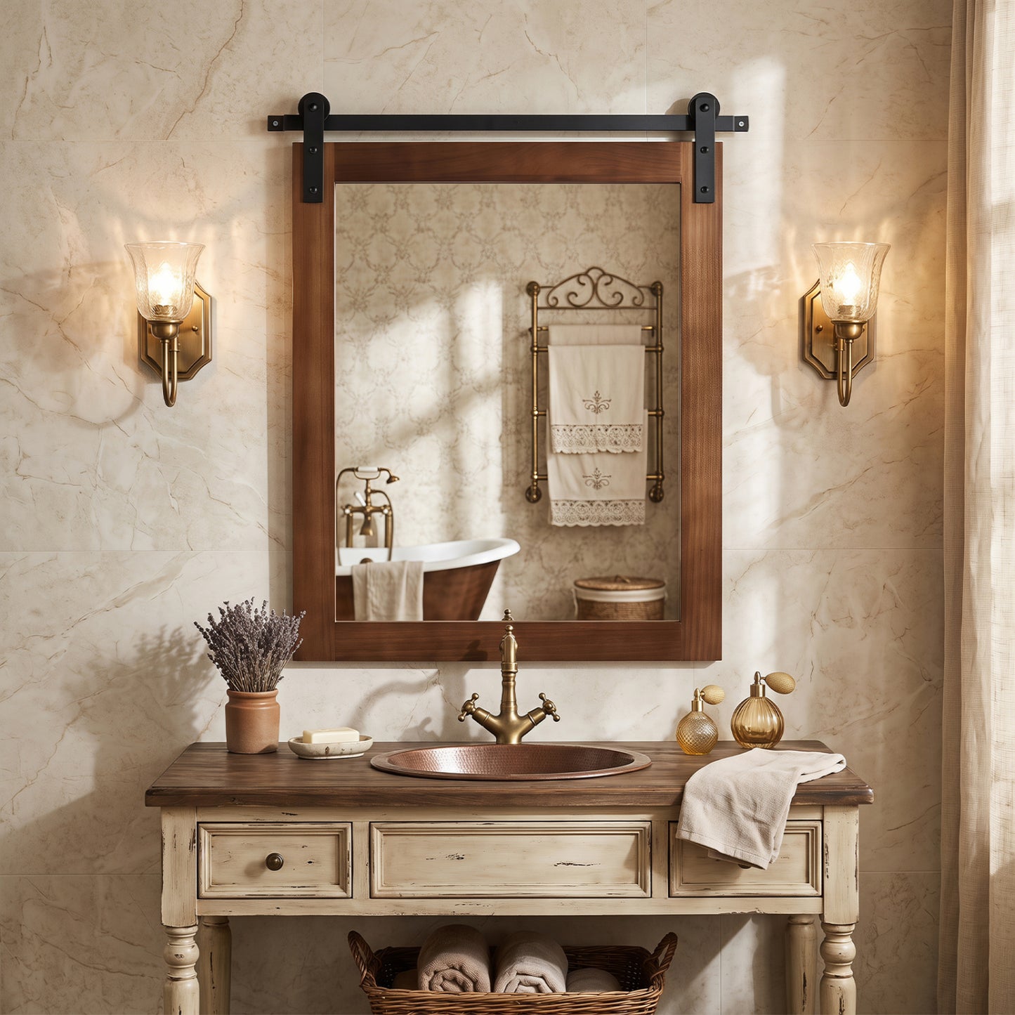 Rectangle Farmhouse Wall Mirror with Metal Bracket 29" x 23"