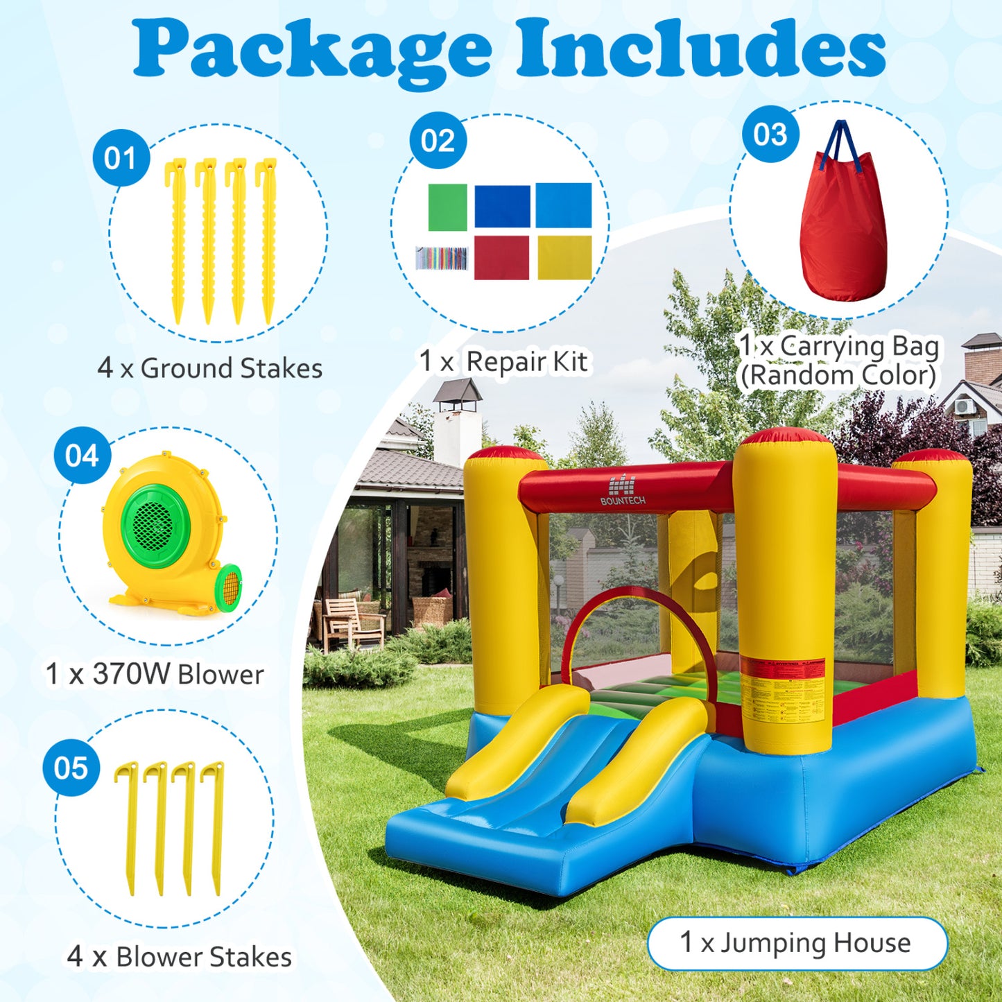 Inflatable Bounce House with Basketball Hoop and Slide