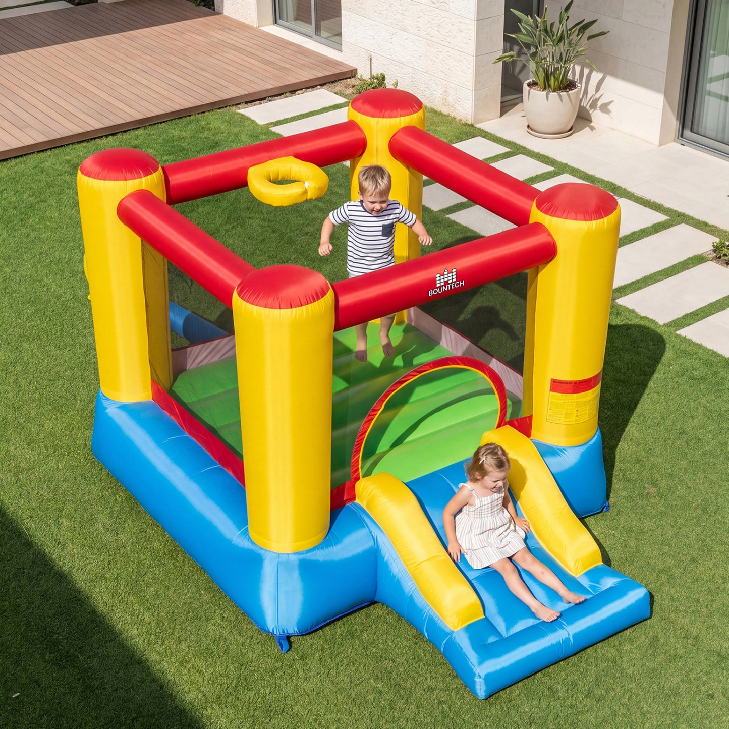 Inflatable Bounce House with Basketball Hoop and Slide