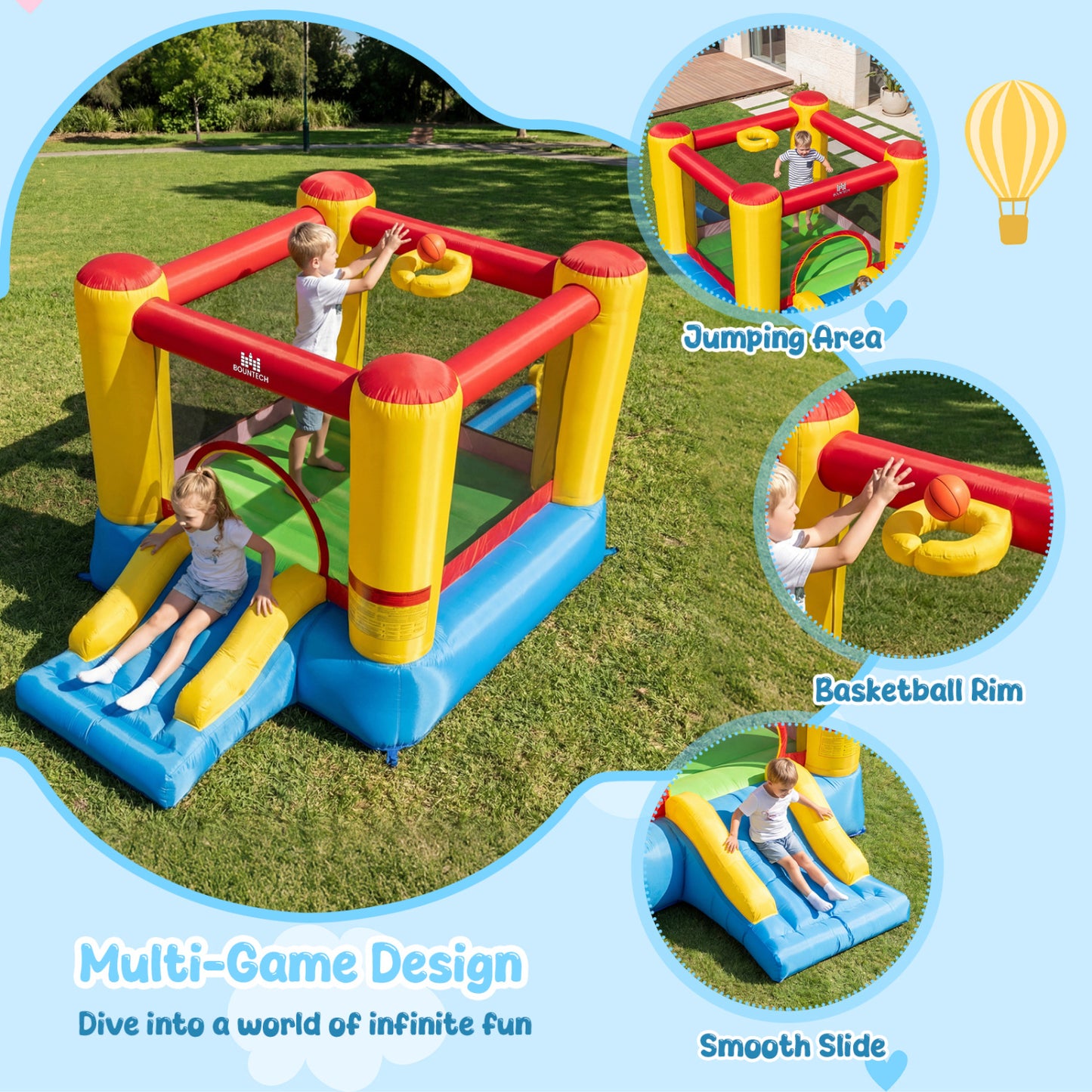 Inflatable Bounce House with Basketball Hoop and Slide