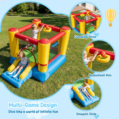 Inflatable Bounce House with Basketball Hoop and Slide