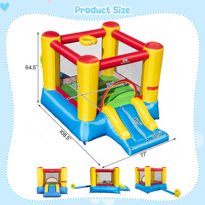 Inflatable Bounce House with Basketball Hoop and Slide