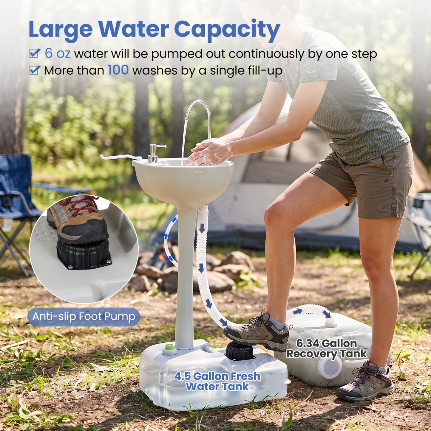 Portable Camping Sink with 4.5 Gal Tank and Rolling Wheels