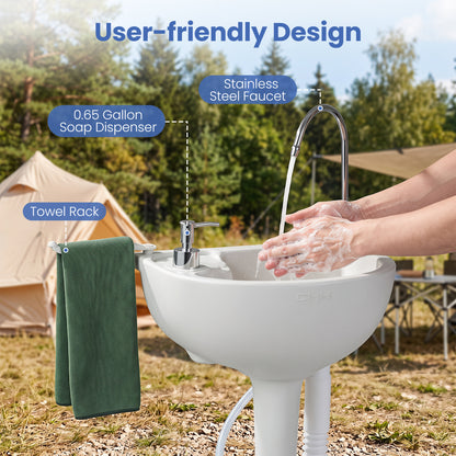 Portable Camping Sink with 4.5 Gal Tank and Rolling Wheels
