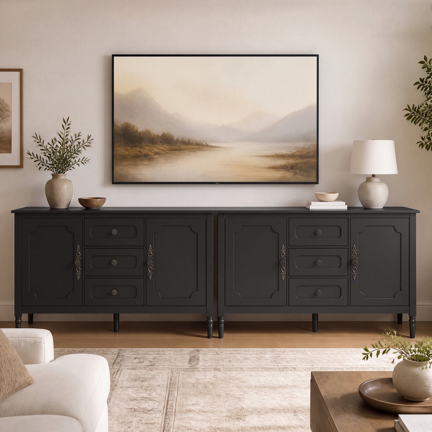 47" Buffet Cabinet with 3 Drawers and Adjustable Shelves