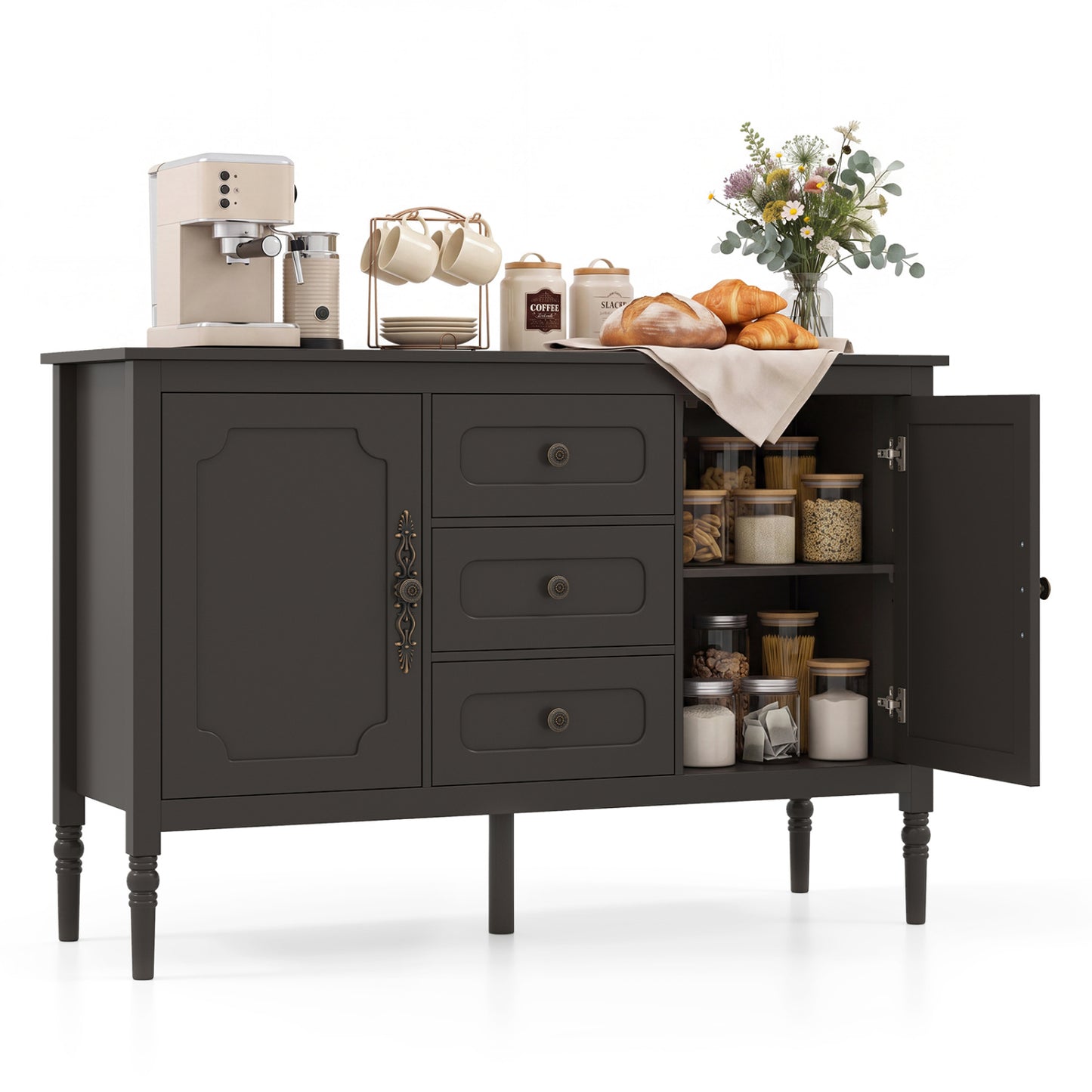 47" Buffet Cabinet with 3 Drawers and Adjustable Shelves