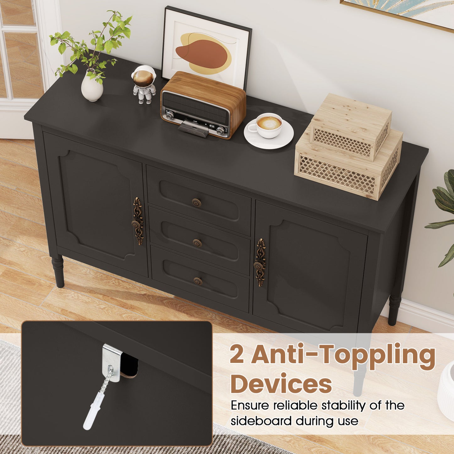 47" Buffet Cabinet with 3 Drawers and Adjustable Shelves