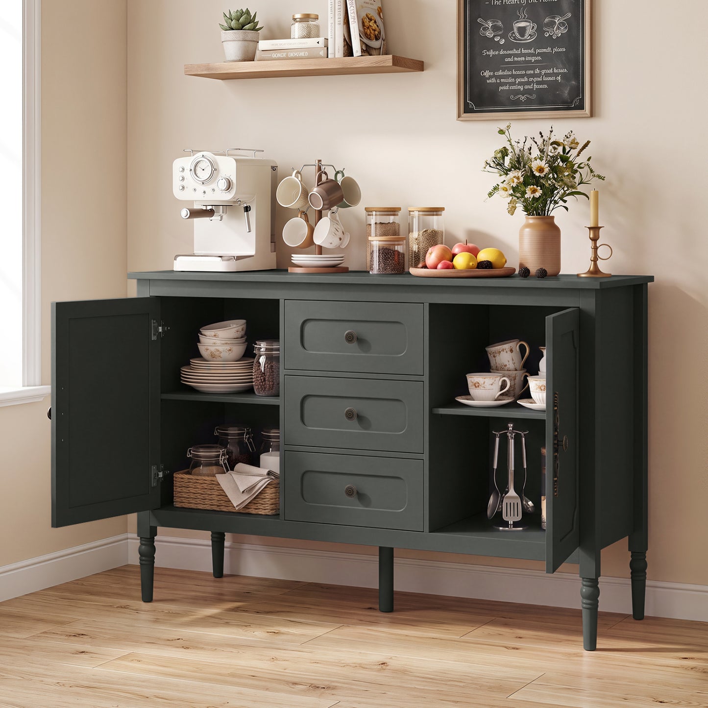 47" Buffet Cabinet with 3 Drawers and Adjustable Shelves