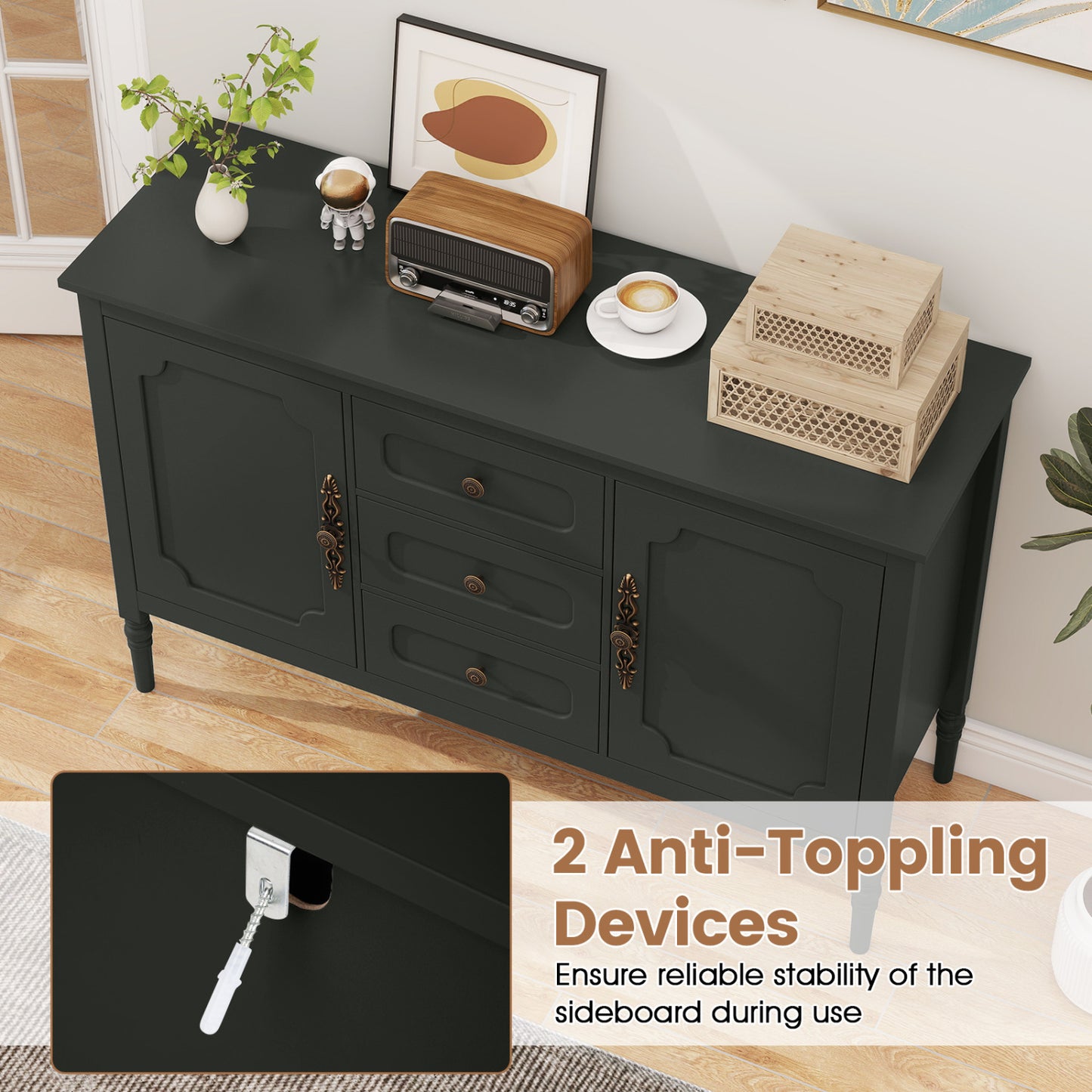 47" Buffet Cabinet with 3 Drawers and Adjustable Shelves