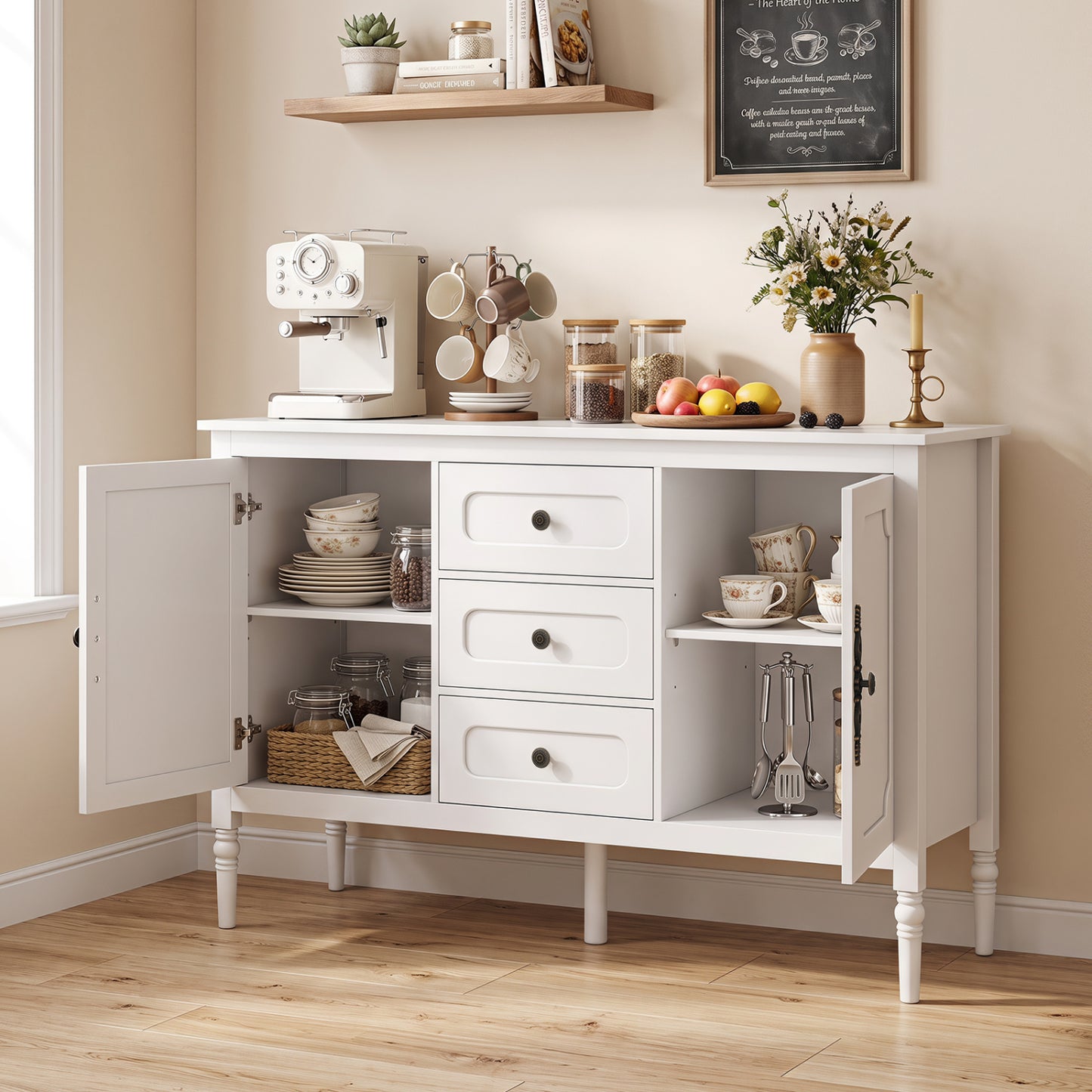47" Buffet Cabinet with 3 Drawers and Adjustable Shelves
