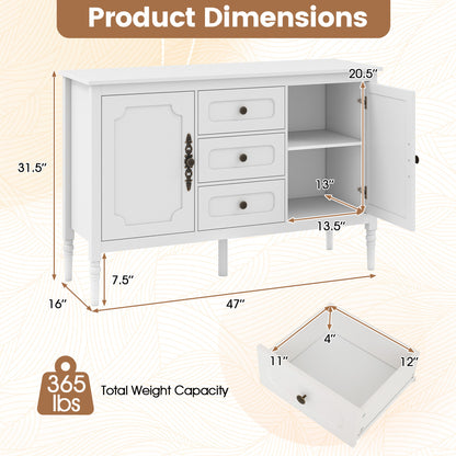 47" Buffet Cabinet with 3 Drawers and Adjustable Shelves