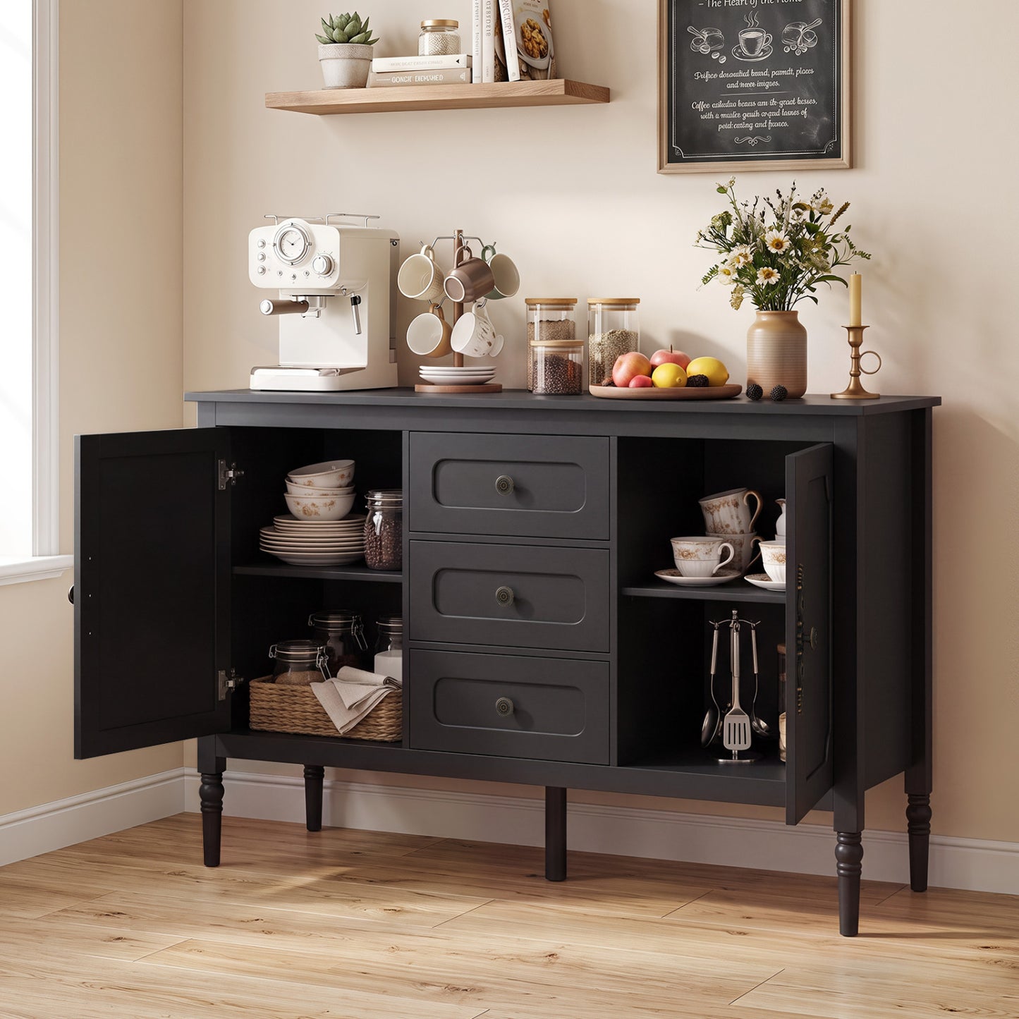 47" Buffet Cabinet with 3 Drawers and Adjustable Shelves