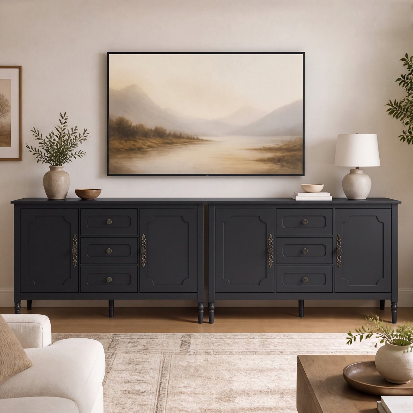 47" Buffet Cabinet with 3 Drawers and Adjustable Shelves