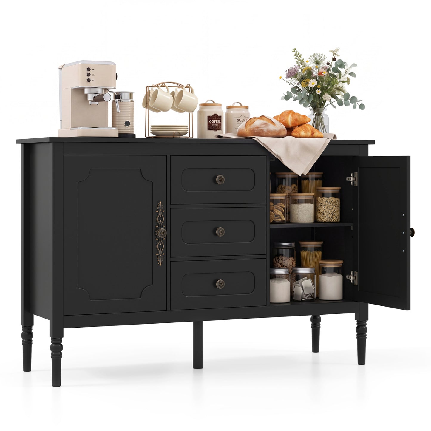 47" Buffet Cabinet with 3 Drawers and Adjustable Shelves