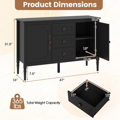 47" Buffet Cabinet with 3 Drawers and Adjustable Shelves