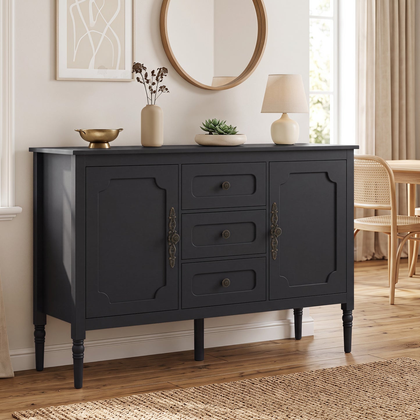47" Buffet Cabinet with 3 Drawers and Adjustable Shelves