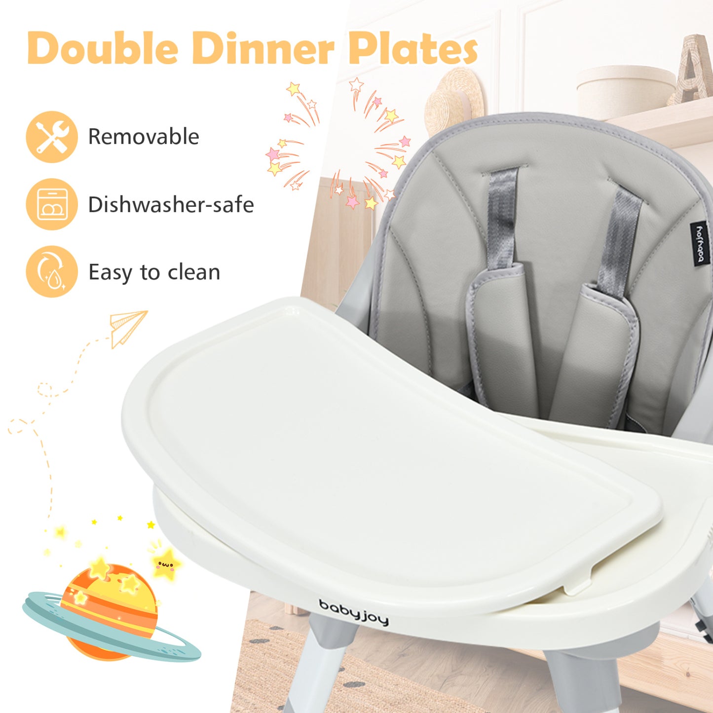 5-in-1 Convertible Baby High Chair with Adjustable Height