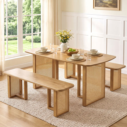 55" Dining Table Set with 2 Benches - Solid Rubber Wood
