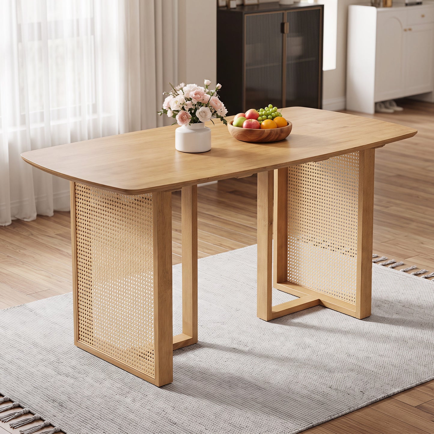 55" Dining Table Set with 2 Benches - Solid Rubber Wood