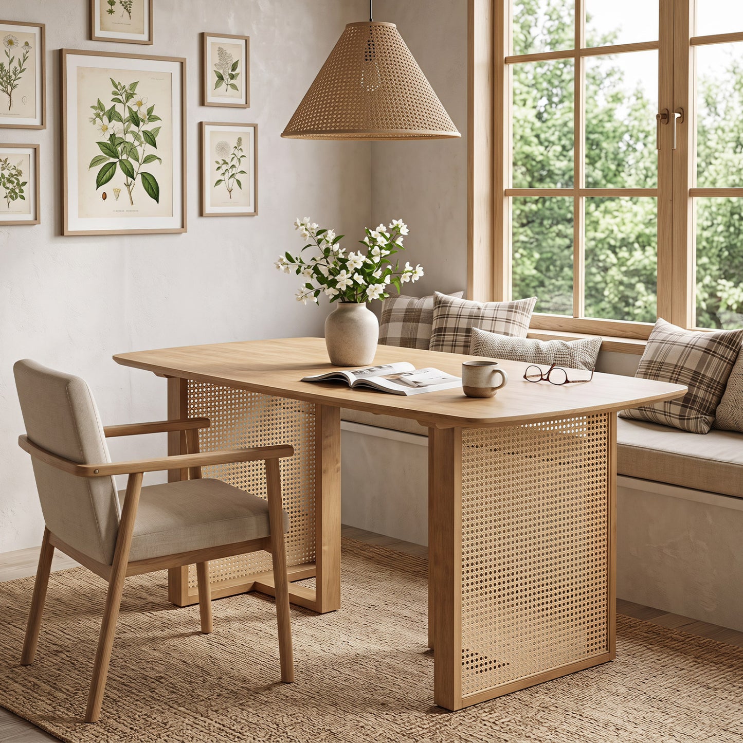 55" Dining Table Set with 2 Benches - Solid Rubber Wood