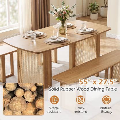 55" Dining Table Set with 2 Benches - Solid Rubber Wood