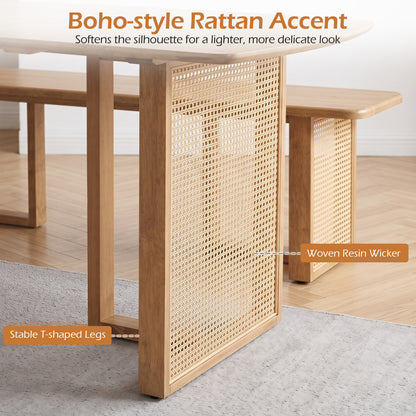55" Dining Table Set with 2 Benches - Solid Rubber Wood